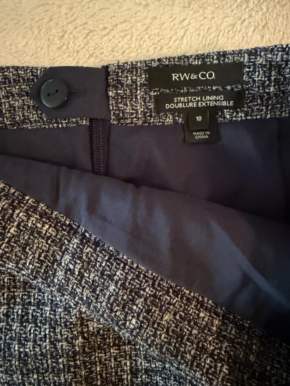 RW&CO. Skirt - Size 10, Navy and White Textured Tweed, Fully Lined